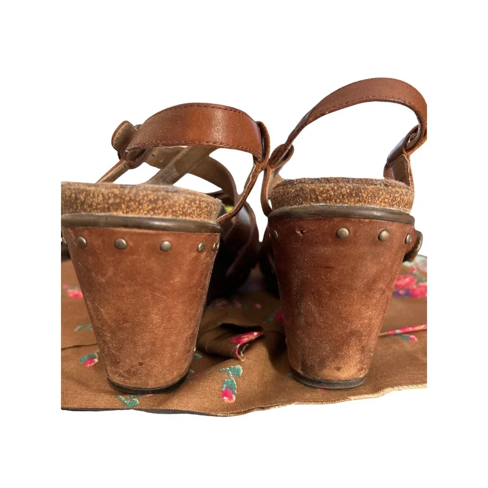 2013 Dansko Leather Wedge Sandals Boho Cottagecore Earthy Woodsy Granola Rustic